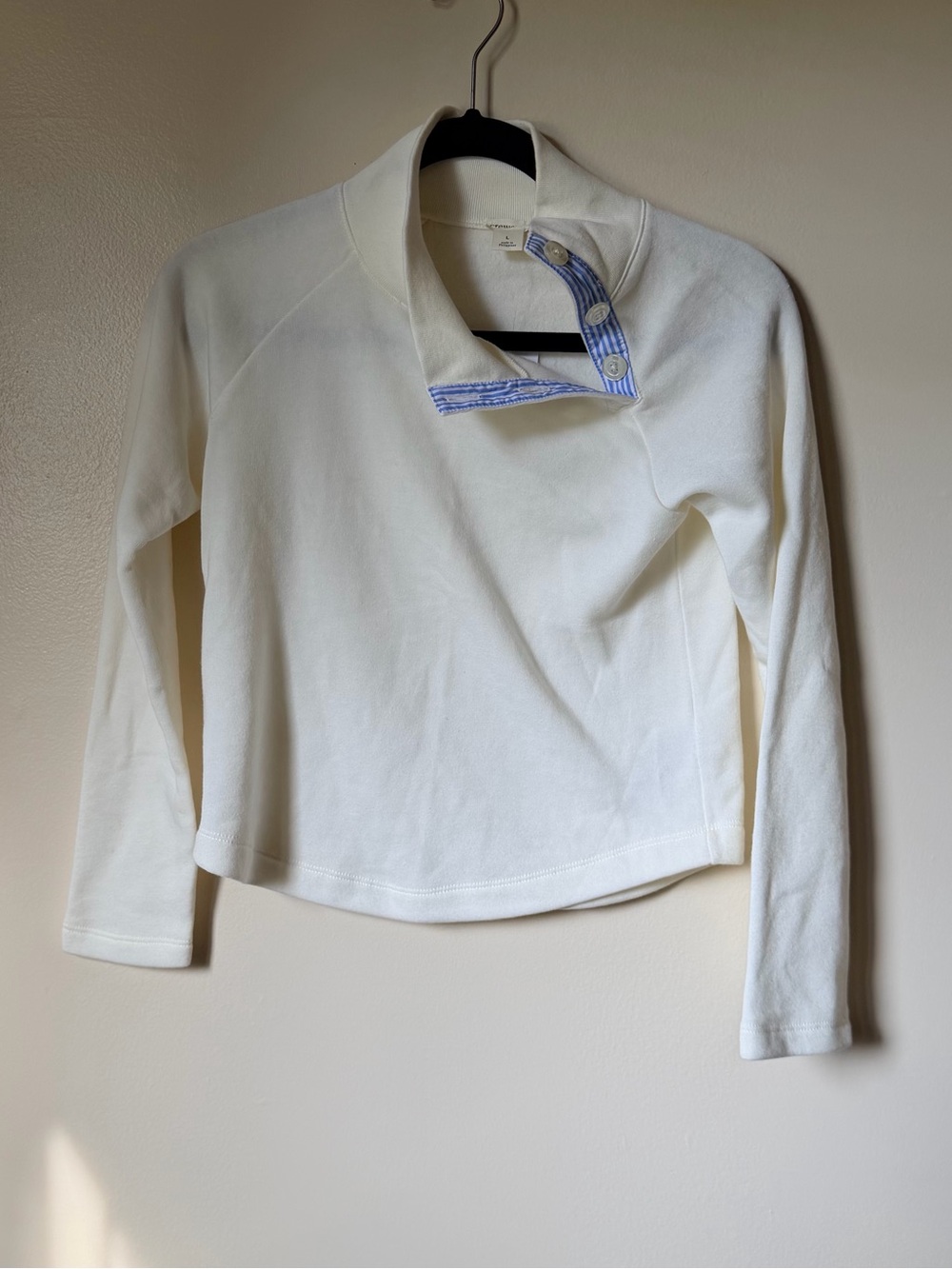 New Crewcuts J.Crew Girls L Ivory Pullover Sweater Blue Stripe Collar Preppy